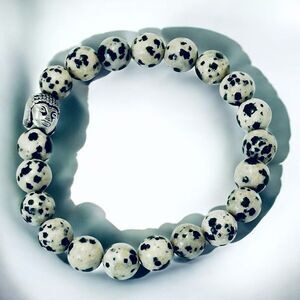 Dalmatian Jasper Beaded Bracelet .925 Sterling Silver Buddha Nurturing Friends